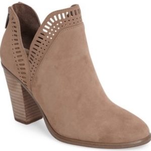 Vince Camuto Taupe Suede Cutout Ankle Booties